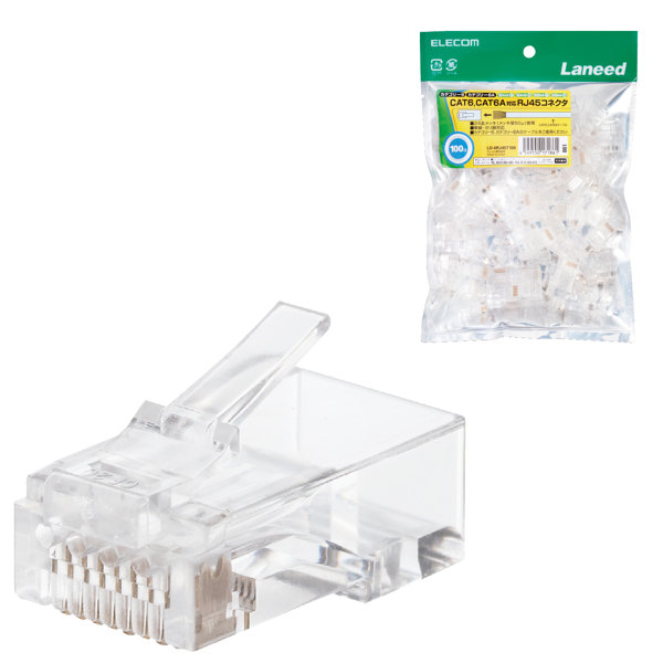 自作用LANケーブル RJ45コネクタ CAT6 CAT6A 単線・ヨリ線対応 100個入り LD-6RJ45T100 10,700円