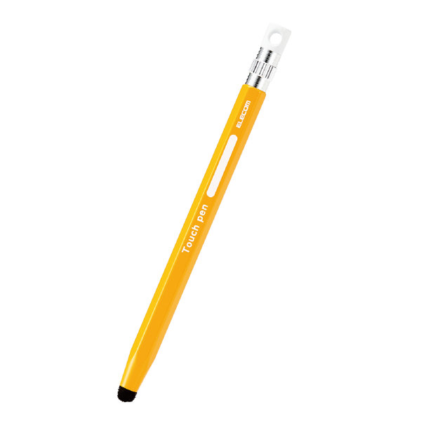 タッチペン スタイラスペン 超感度タイプ 六角鉛筆型 ペン先交換可 ストラップホール付 【 iPad iPhone Android各種 スマホ タブレット 】対応 イエロー