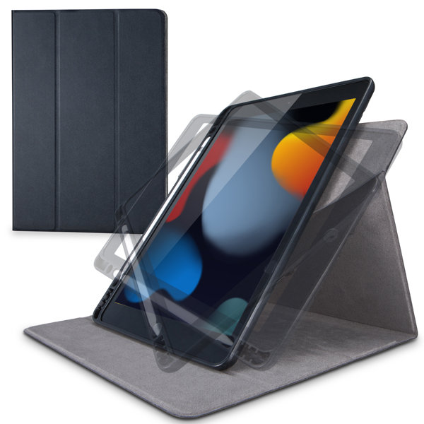 iPad 10.2インチ 第9/8/7世代 （2021/2020/2019年） ケース カバー 手帳型 フラップ ソフトレザー ApplePencil収納 スリープ対応 マグネット 360度回転 ブラック TB-A19RSA360BK