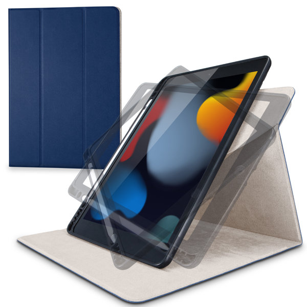 iPad 10.2インチ 第9/8/7世代 （2021/2020/2019年） ケース カバー 手帳型 フラップ ソフトレザー ApplePencil収納 スリープ対応 マグネット 360度回転 ネイビー