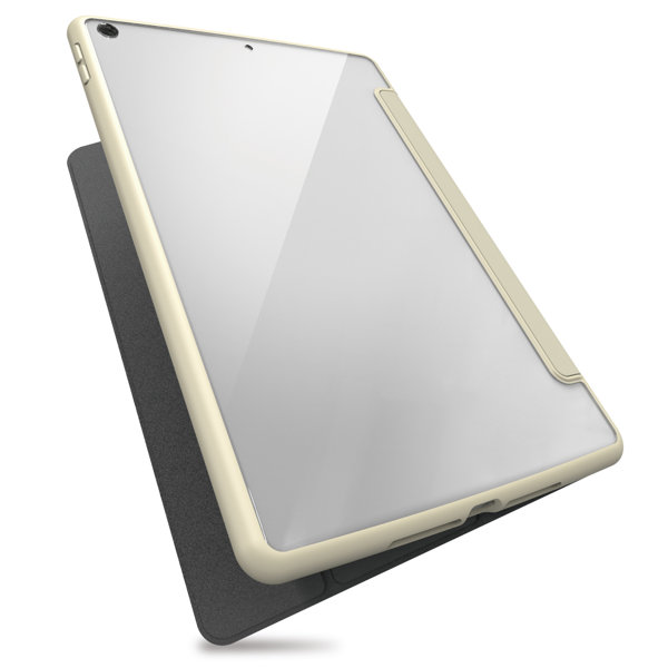 iPad 10.2インチ 第9/8/7世代 （2021/2020/2019年） ケース カバー 手帳型 フラップ ハイブリッド スリープ対応 マグネット 2アングル 背面クリア アイボリー