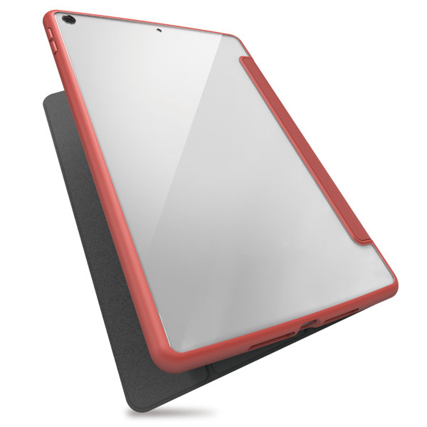 iPad 10.2インチ 第9/8/7世代 （2021/2020/2019年） ケース カバー 手帳型 フラップ ハイブリッド スリープ対応 マグネット 2アングル 背面クリア レッド