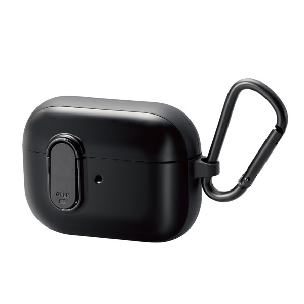 AirPods Pro （2019年） 用 ケース カバー TPU TOUGH SLIM Lock ロック機能 カラビナ付 落下防止 ワイヤレス充電対応 MagSafe充電対応 衝撃吸収 ブラック