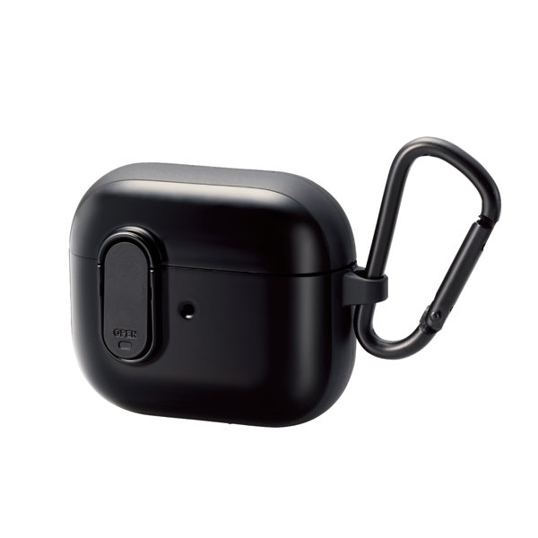 AirPods 第3世代 （2021年） 用 ケース カバー TPU TOUGH SLIM Lock ロック機能 カラビナ付 落下防止 ワイヤレス充電対応 MagSafe充電対応 衝撃吸収 ブラック