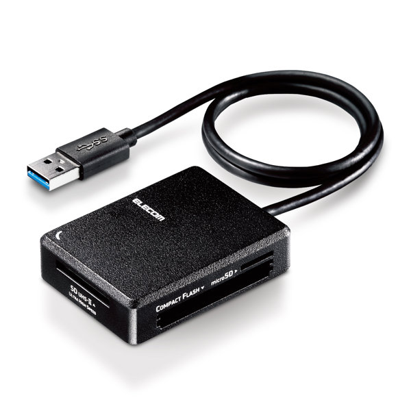 カードリーダー USB3.0 超高速 【SD＋microSD＋MS＋CF対応】 ケーブル50cm付 USB-A ブラック