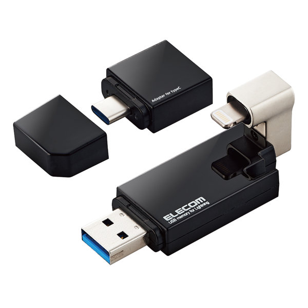 USBメモリ 256GB USB3.2（Gen1） 3in1 【 Lightning / USB A / Type C 】 MFI認証 【 Windows 11 Mac Android iOS iPad OS Surface MacBook iPhone 他対応】 黒