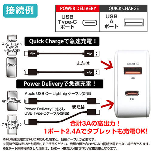【3個セット】 エアージェイ PD20W対応（USBX1，TYPE-CX1）ACアダプター WH AKJ-20WPD2-WHX3