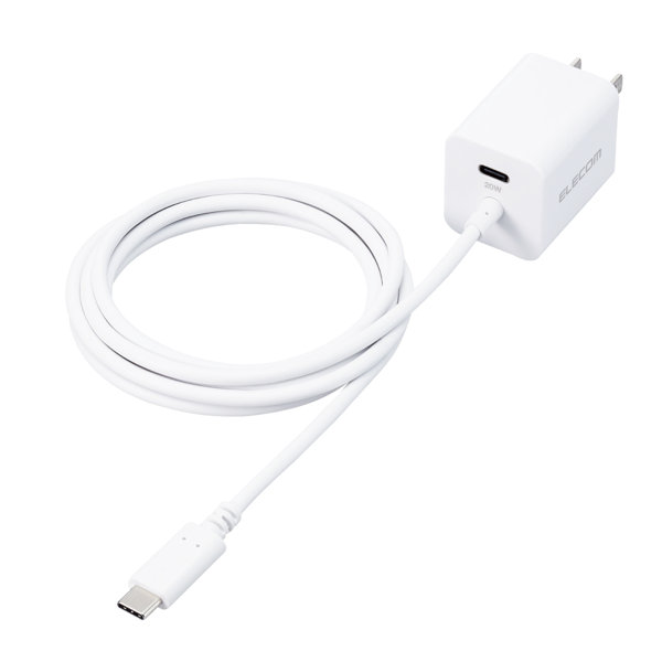 USB Type-C 充電器 PD 対応 最大出力20W Type C ケーブル 一体型 1.5m 【 iPhone iPad Pro Air Galaxy Xperia AQUOS Android 各種 他対応 】 軽量 ホワイト