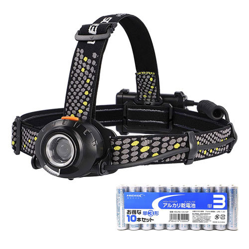 GENTOS HEAD WARSヘッドライト ＋ アルカリ乾電池 単3形10本パックセット HLP-2101＋HDLR6/1.5V10P