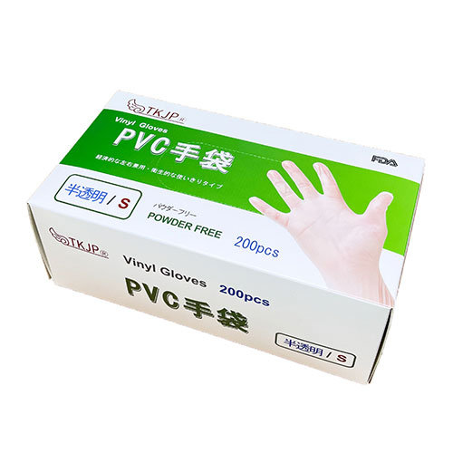 TKJP PVC手袋 左右兼用 衛生的な使いきりタイプ パウダーフリー Sサイズ 2000枚（200枚×10箱） PVC-S-2000