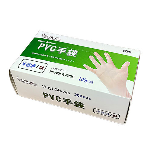 TKJP PVC手袋 左右兼用 衛生的な使いきりタイプ パウダーフリー Mサイズ 2000枚（200枚×10箱） PVC-M-2000