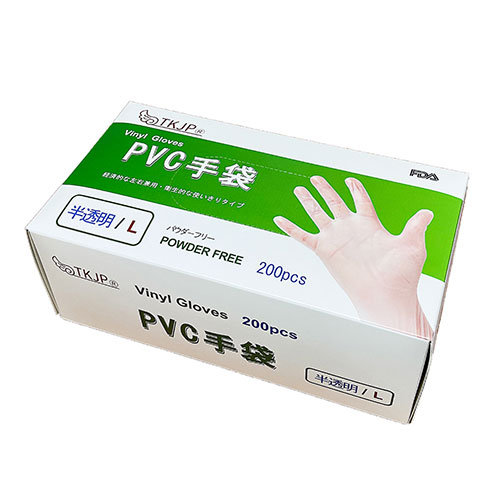 TKJP PVC手袋 左右兼用 衛生的な使いきりタイプ パウダーフリー Lサイズ 2000枚（200枚×10箱） PVC-L-2000 7,981円