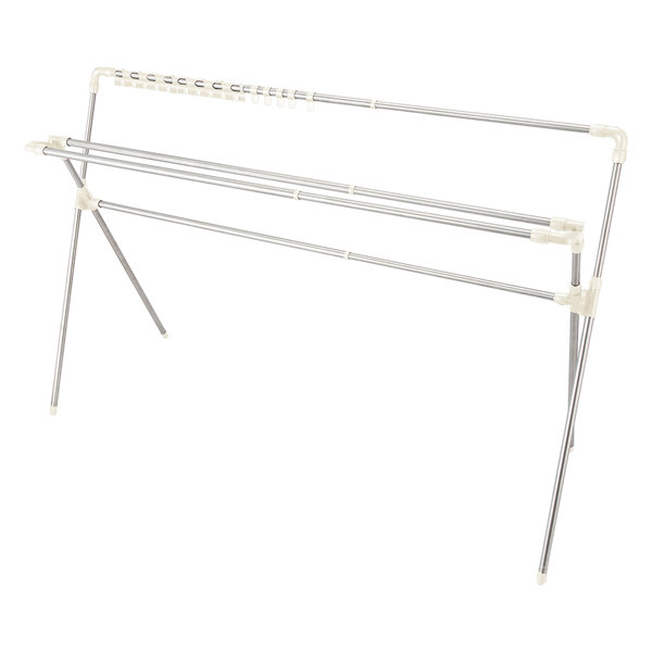 ベストコ ステンレス 布団干し 伸縮 ダブルバー ハンガーフック付き 幅144～235×奥行80×高さ101～141cm ライトグレー NY-274