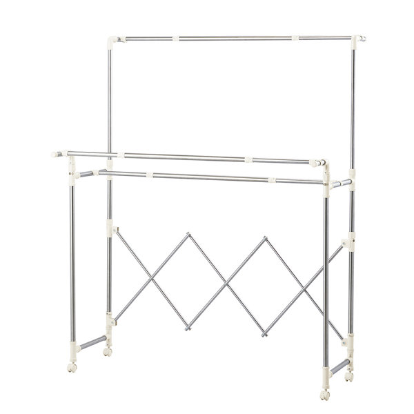 ベストコ ステンレス 多機能 物干し 洗濯干し 伸縮 たたんでコンパクト キャスター付き 幅85~140×奥行45×高さ115~175cm ライトグレー NY-287