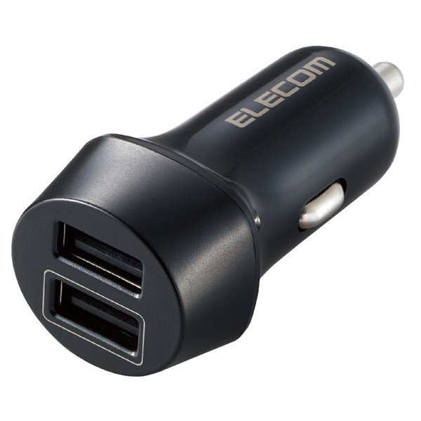 シガーソケット カーチャージャー 合計出力12W 2ポート USB A ×2 おまかせ充電 【 iPhone Android 各種対応 】 車 充電器 ブラック EC-DC08BK