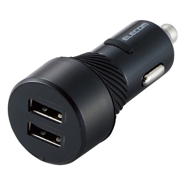 シガーソケット カーチャージャー 24W（5V/4.8A） 2ポート USB A ×2 抜け防止 インジケーター搭載 おまかせ充電 iPhone Android 各種対応 車 充電器 ブラック EC-DC06BK