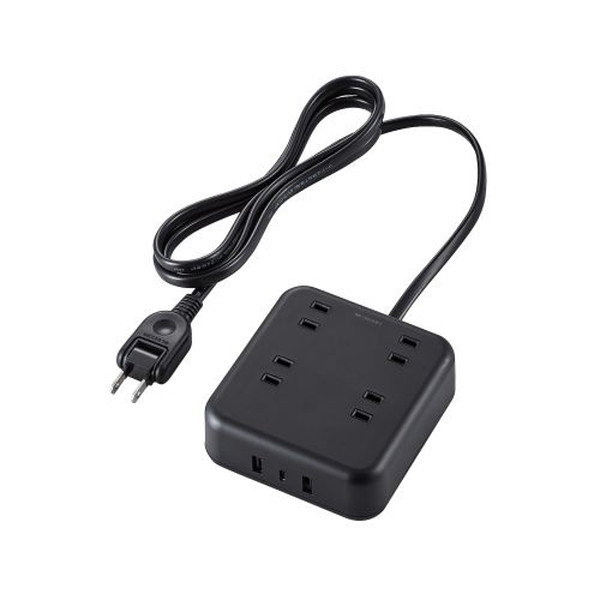 電源タップ 延長コード USB付き 1.5m （ コンセント ×4 Type-C ×1 USB-A ×2 ） PD 対応 【 iPad iPhone Android スマホ タブレット 等各種対応 】 ブラック ECT-25415BK