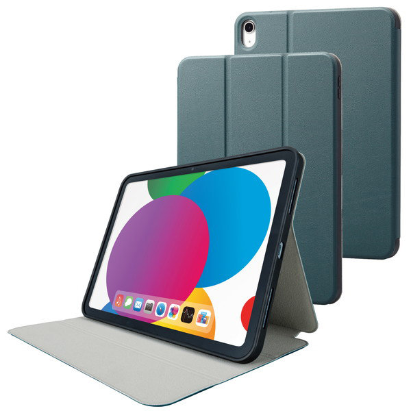 iPad 10.9インチ 第10世代 （ 2022 ） 用 ケース ソフトレザー カバー 手帳型 スリープ対応 マグネット フラップ フリーアングル 衝撃吸収 グリーン TB-A22RSAGN
