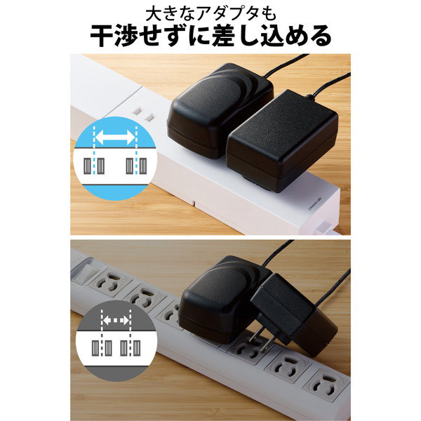 電源タップ 延長コード USB付き 2.5m （ コンセント ×3 Type-C ×1 USB-A ×2 ） PD 対応 フットパーツ付 ホワイト ECT-23325WH