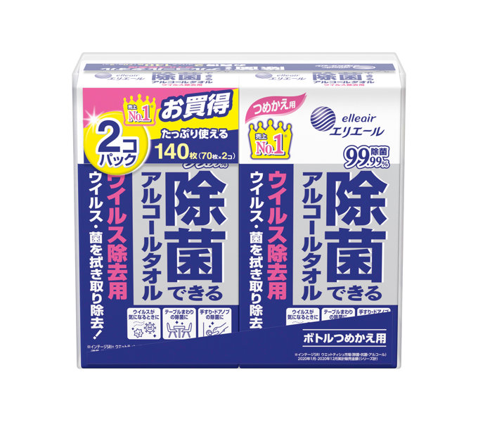 エリエール除菌できるアルコールタオルウイルス除去用つめかえ用70枚×2個