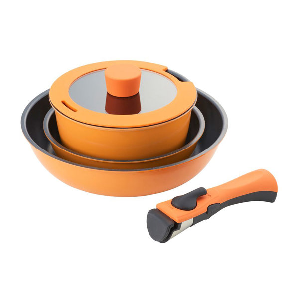 ベストコ フライパン ポット ガラス蓋 取っ手 5点セット ガス火専用 オレンジ NM-272 ベストウェアレジスタンス 7,840円