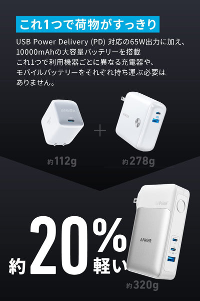 Anker 733 Power Bank（GaNPrime PowerCore 65W） ホワイト A1651N21