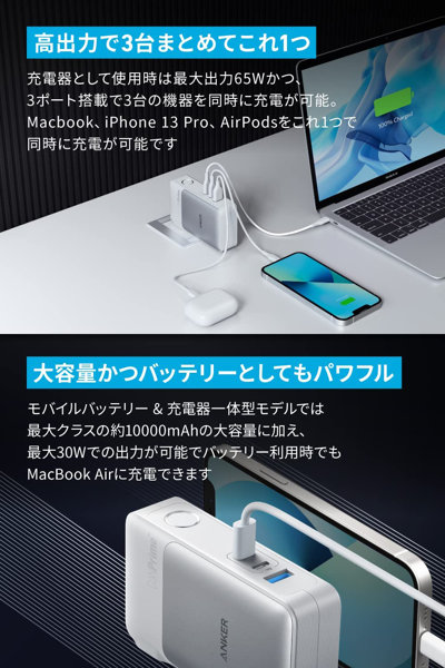 Anker 733 Power Bank（GaNPrime PowerCore 65W） ホワイト A1651N21