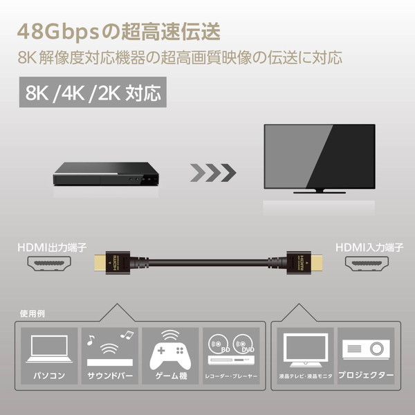 HDMI 2.1 ケーブル ウルトラハイスピード 5m 8K 60Hz 4K 120Hz eARC VRR Dynamic HDR 【 PS5 PS4 Nintendo Switch Xbox など対応 】 イーサネット ブラック DH-HD21E50BK2 HDMI 2.1 ケーブル ウルトラハイスピード 5m 8K 60Hz 4K 120Hz eARC VRR Dynamic HDR 【 PS5 PS4 Nintendo Switch Xbox など対応 】 イーサネット ブラック DH-HD21E50BK2