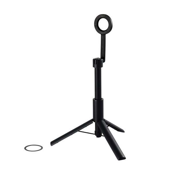 三脚 スマホスタンド マグネット 床置き 最大570mm 縦180度 横360度調節可 軽量 コンパクト メタルプレート付属 スマホホルダー ブラック P-STMFBK