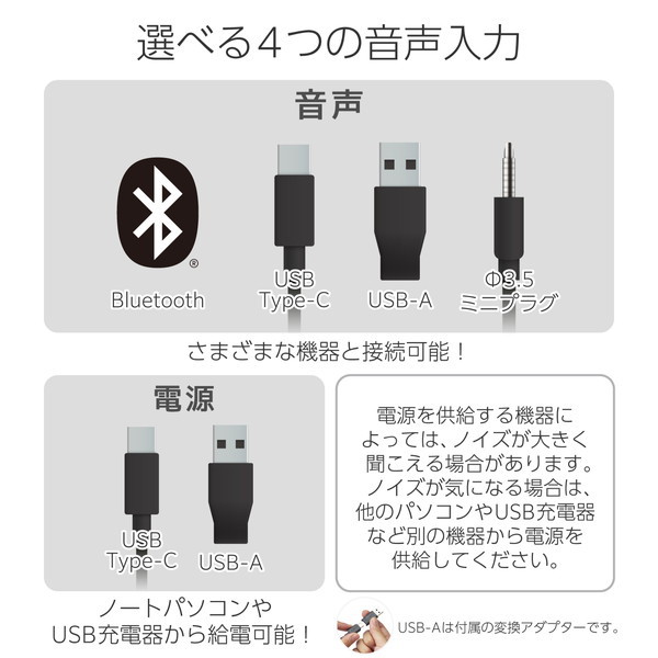 PC スピーカー 無線 / 有線 対応 4種類接続 （ Bluetooth / USB Type-C / USB-A / 3.5mm ） 4.4W USB給電 コントローラー付 コンパクト ブラック SP-P10CUBBK