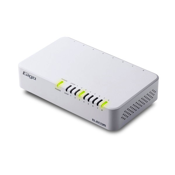 スイッチングハブ LAN ハブ 8ポート Giga対応 1000/100/10Mbps プラスチック筐体 AC電源 ファンレス 静音 省エネ機能 壁掛け設置対応 ホワイト EHC-G08PA4-W
