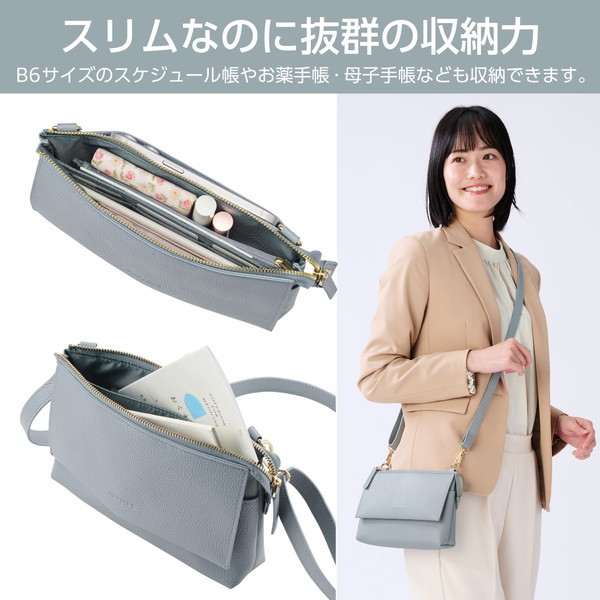 スマホポーチ ショルダーポーチ お財布機能付き 斜めがけ ポシェット ソフトレザー ファスナー開閉 マグネットフラップ MAPOCHE ダスティブルー P-MAP07BU