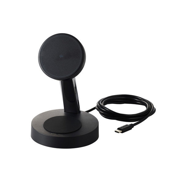 ワイヤレス充電器 Qi 認証 Qi2 対応 15W / 7.5W / 5W マグネット式 充電スタンド 2in1 同時充電 ケーブル一体 1.5m 置くだけ 充電器 ブラック W-MS11BK