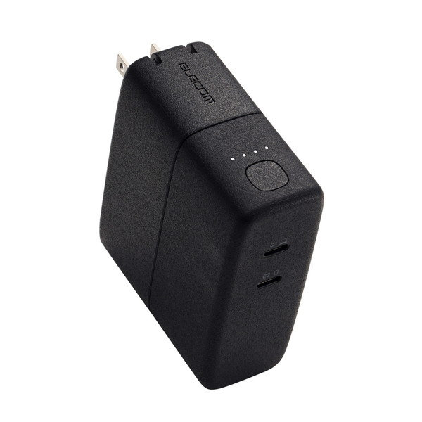 モバイルバッテリー コンセント 一体型 5000mAh PD 最大67W 入力出力（ USB Type-C ×2） 【 iPhone Android iPad スマホ タブレット 等対応 】 ブラック DE-AC11-5000BK