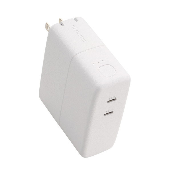 モバイルバッテリー コンセント 一体型 5000mAh PD 最大67W 入力出力（ USB Type-C ×2） 【 iPhone Android iPad スマホ タブレット 等対応 】 ホワイト DE-AC11-5000WH