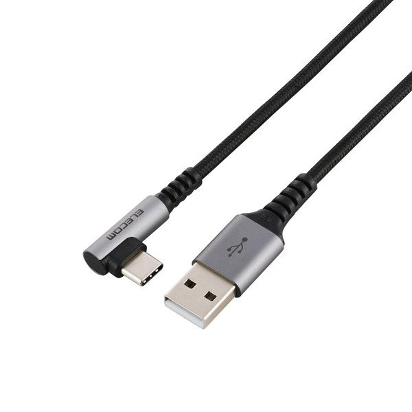 USB Type-C ケーブル （ USB-A to C ） 1m L字 ナイロンメッシュ 高速データ転送 【 Type C ポート搭載 スマホ タブレット 等対応 】 ブラック MPA-ACECL10BK