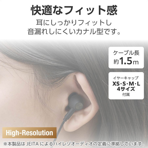 USB Type-C イヤホン 有線 ANC ノイズキャンセリング マイク付き カナル型 通話対応 音量調整 DAC搭載 ハイレゾ対応 ブラック EHP-DF17CMBK