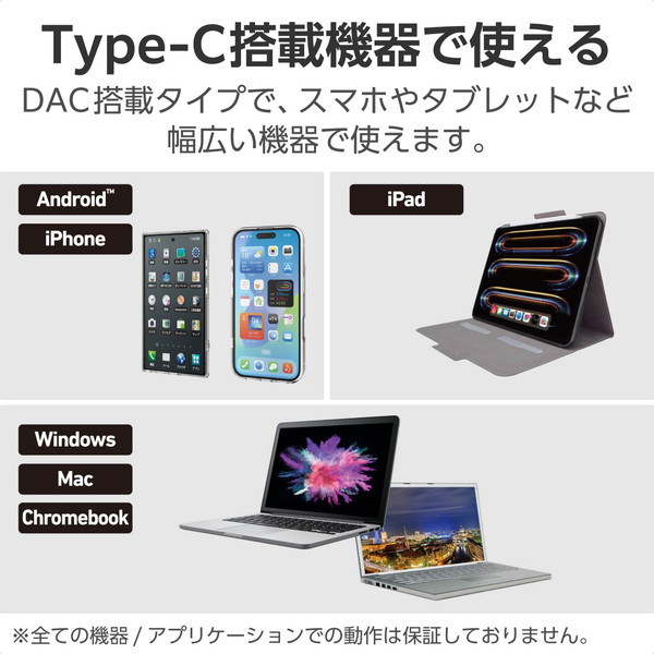USB Type-C イヤホン 有線 ANC ノイズキャンセリング マイク付き カナル型 通話対応 音量調整 DAC搭載 ハイレゾ対応 ブラック EHP-DF17CMBK