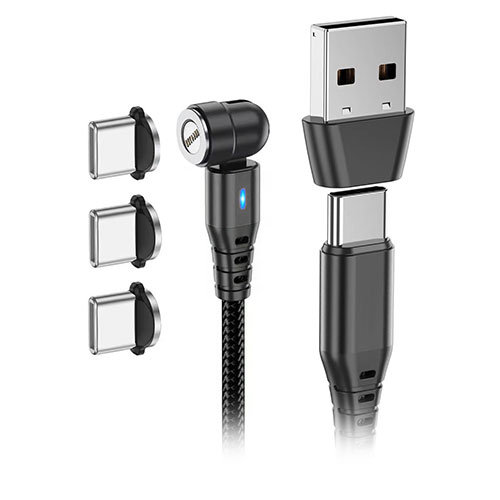 スペックイン 超強力マグネット充電ケーブル 2m マグネットアダプタ3個付属 ブラック SPUSLION-BK-2M