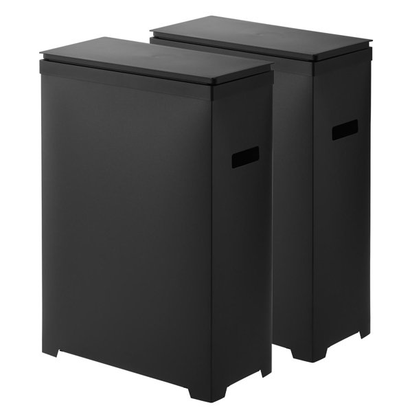 スリム蓋付きゴミ箱 タワー 横開きタイプ 2個組 ブラック