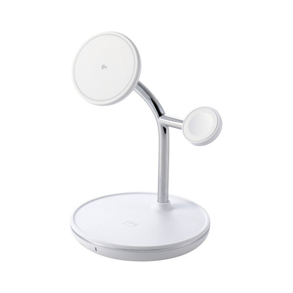 ワイヤレス充電器 Qi2 対応 15W / 7.5W / 5W マグネット式 充電スタンド 3in1 同時充電 ケーブル付属 1.5m 【 iPhone AirPods Apple Watch 各種対応 】 ホワイト EC-MS08WH