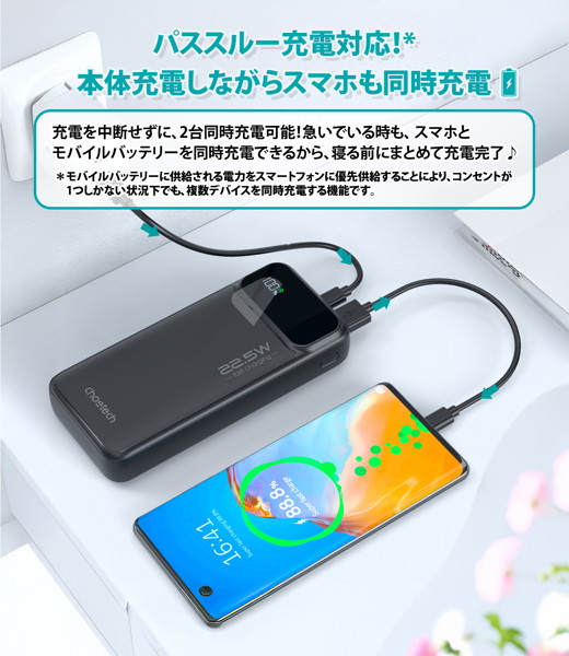 CHOETECH チョエテック モバイルバッテリー 20,000mAh PD22.5W LEDディスプレイ搭載 B729