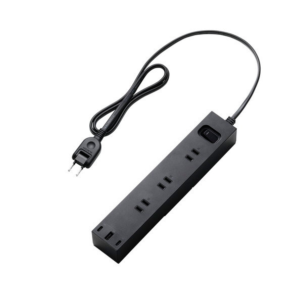 延長コード 電源タップ USBタップ 1m （ コンセント 6口 USB Type-C ×2 USB-A ×1 ） PD 30W マグネット 雷ガード ほこり防止シャッター 一括スイッチ ブラック ECT-3910BK