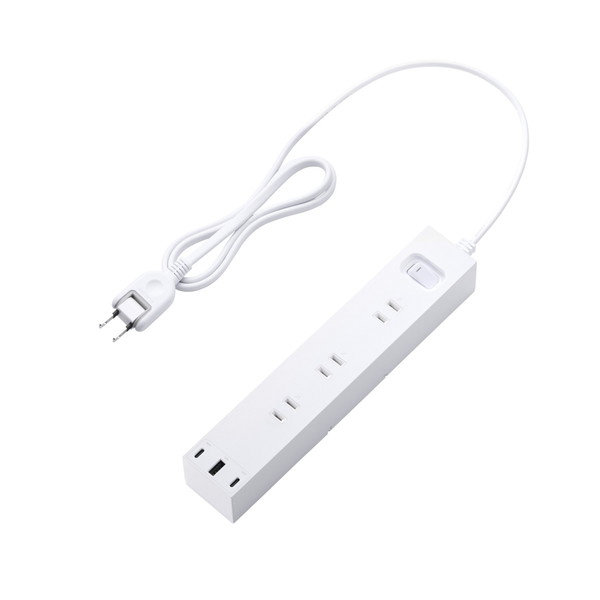 延長コード 電源タップ USBタップ 1m （ コンセント 6口 USB Type-C ×2 USB-A ×1 ） PD 30W マグネット 雷ガード ほこり防止シャッター 一括スイッチ ホワイト ECT-3910WH