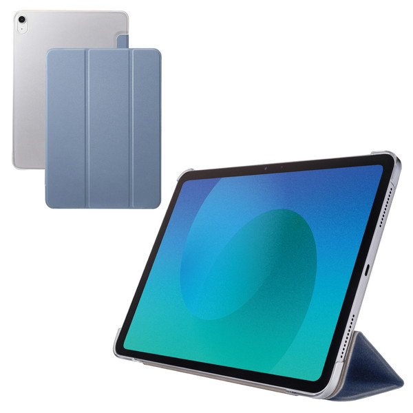 iPad Air ケース 11インチ （ M3 / M2 ） 10.9インチ 第5世代 第4世代 フラップ カバー 2アングル スタンド 軽量 薄型 背面クリア ブルーグレー TB-A25MWVBG