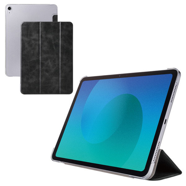 iPad Air ケース 11インチ （ M3 / M2 ） 10.9インチ 第5世代 第4世代 フラップ カバー 2アングル スタンド 軽量 薄型 背面クリア ブラック TB-A25MWVBK