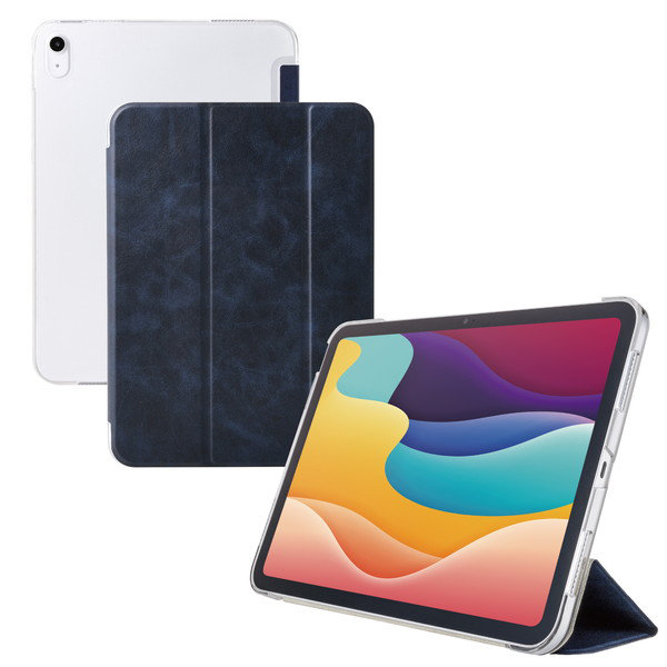 iPad ケース 11インチ （ A16 ） / 10.9インチ 第10世代 フラップ カバー 2アングル スタンド オートスリープ機能 軽量 薄型 背面クリア ネイビー TB-A25RWVNV