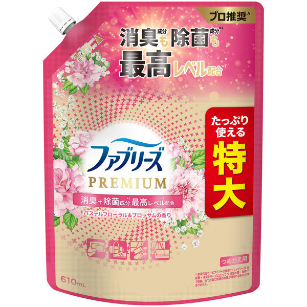 ファブリーズW除菌＋消臭プレミアムパステルフローラル＆ブロッサムの香りつめかえ特大サイズ 610ML