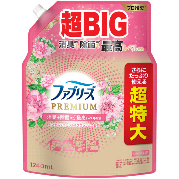 ファブリーズW除菌＋消臭プレミアムパステルフローラル＆ブロッサムの香りつめかえ用4回分 1240ML