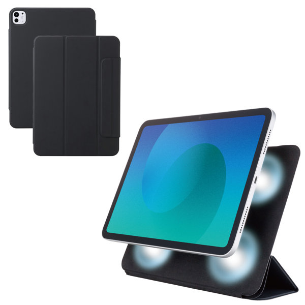 iPad Pro ケース 11インチ （ M4 ） マグネット着脱フラップ カバー 2アングル スタンド オートスリープ機能 軽量 薄型 ブラック TB-A25PMWVPF2BK
